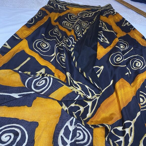 Vintage PLATINUM By Dorothy Schoelen Midi Wrap Skirt Artsy Womens 4 Gold Black - Picture 1 of 7